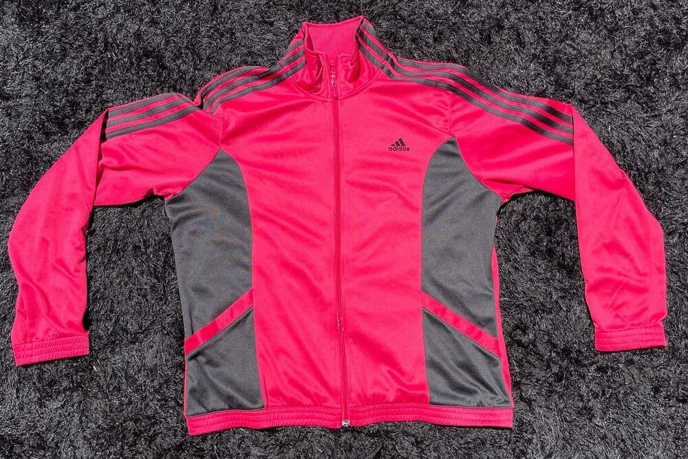 Adidas Pink and Black Three-Stripe Full-Zip Track Jacket